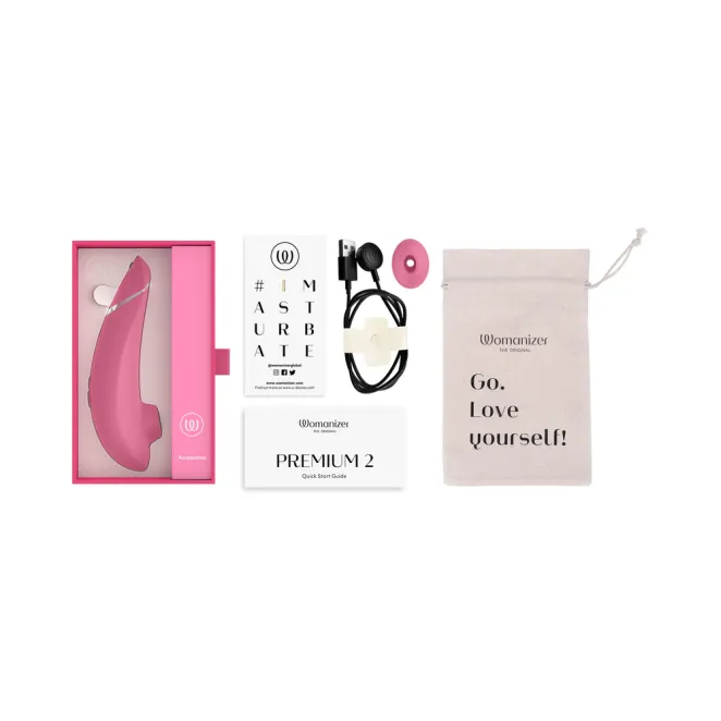 Womanizer Premium 2 Silicone Luxurious Pleasure Air Clitoral Stimulator Raspberry