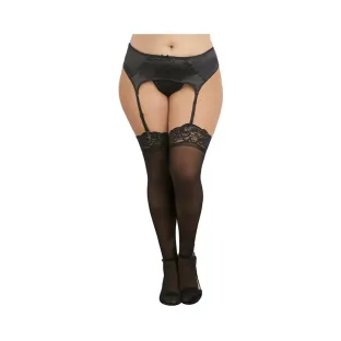 Dreamgirl Plus-Size Sheer Nylon Thigh-High Stockings With Lace Top Black