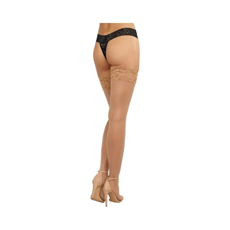 Dreamgirl Sheer Thigh-High Stockings with Silicone Lace Top Light Dreamgirl Sheer Thigh-High Stockings with Silicone Lace Top Light