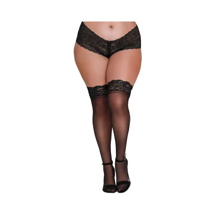 Dreamgirl Plus-Size Sheer Thigh-High Stockings With Silicone Lace Top Black Dreamgirl Plus-Size Sheer Thigh-High Stockings With Silicone Lace Top Black