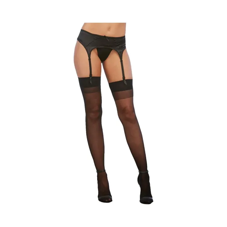Dreamgirl Sheer Thigh-High Stockings With Plain Top and Back Seam Black