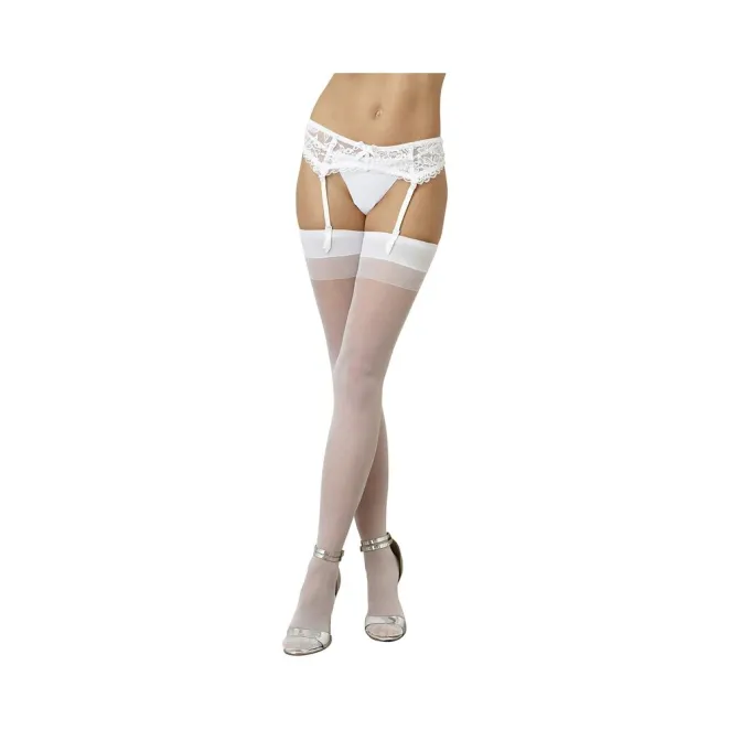 Dreamgirl Sheer Thigh-High Stockings With Plain Top and Back Seam White