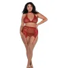 Dreamgirl Fishnet and Lace Four-Piece Set With Stretch Velvet Trim Accents Garnet Dreamgirl Fishnet and Lace Four-Piece Set With Stretch Velvet Trim Accents Garnet