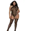 Dreamgirl Lace Teddy Bodystocking With Criss-Cross Details Black Dreamgirl Lace Teddy Bodystocking With Criss-Cross Details Black