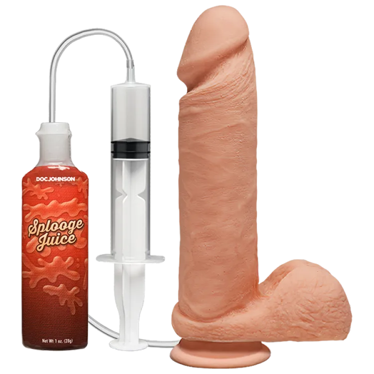8 in. Perfect D Realistic Squirting Dildo w/ Balls Beige