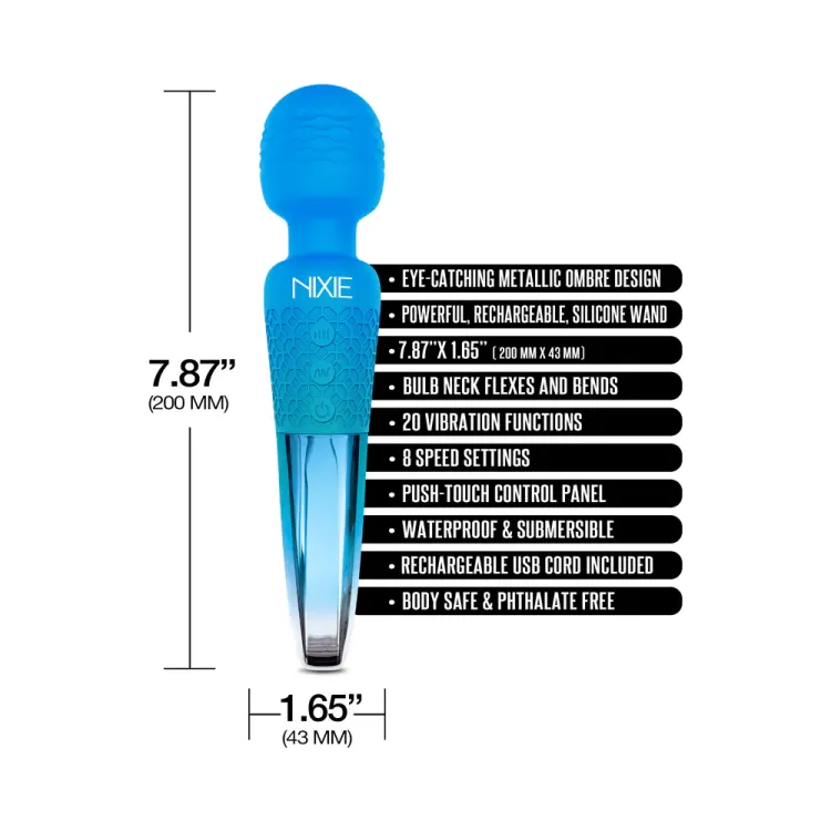 Nixie 8 in. Rechargeable Wand Vibrator Blue Ombre