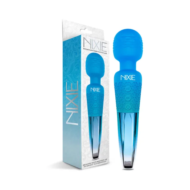 Nixie 8 in. Rechargeable Wand Vibrator Blue Ombre