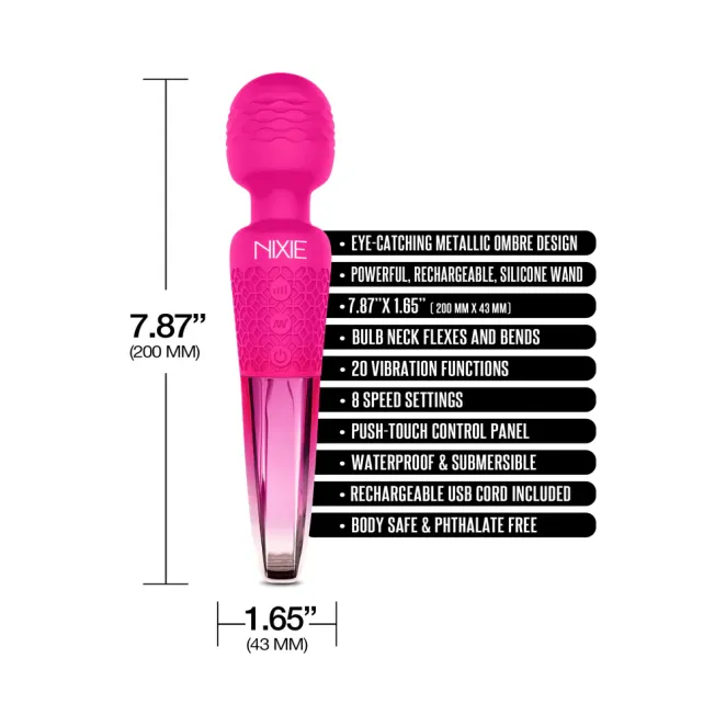 Nixie 8 in. Rechargeable Wand Vibrator Pink Ombre
