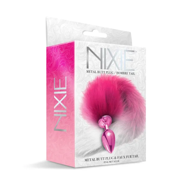 Nixie Metal Butt Plug With Ombre Tail Pink Metallic