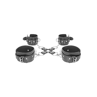 Ouch! Bonded Leather Hogtie With Hand & Ankle Cuffs Black
