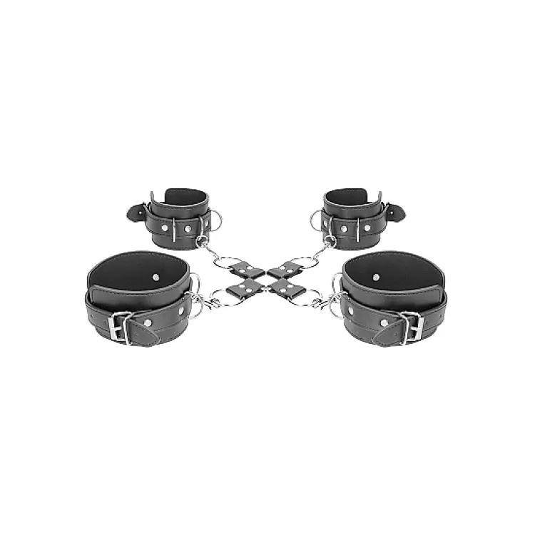 Ouch! Bonded Leather Hogtie With Hand & Ankle Cuffs Black Ouch! Bonded Leather Hogtie With Hand & Ankle Cuffs Black