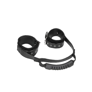 Ouch! Adjustable Bonded Leather Wrist Cuffs With Handle Black