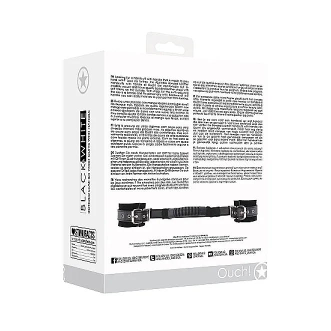 Ouch! Adjustable Bonded Leather Wrist Cuffs With Handle Black