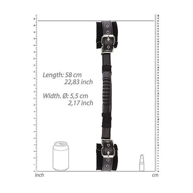 Ouch! Adjustable Bonded Leather Wrist Cuffs With Handle Black