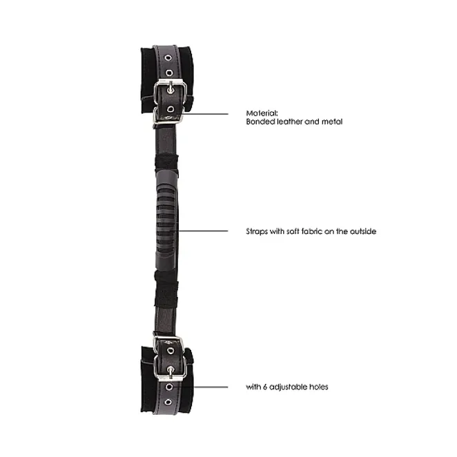 Ouch! Adjustable Bonded Leather Wrist Cuffs With Handle Black