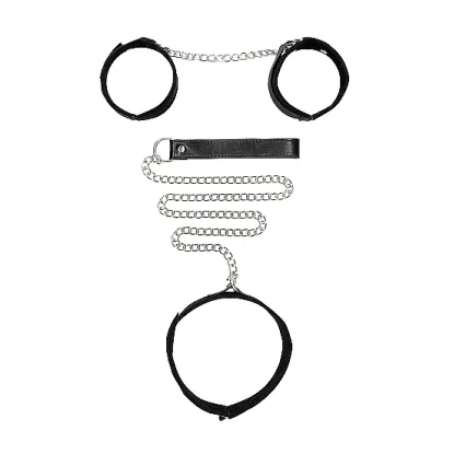 Ouch! Adjustable Velcro Collar With Leash & Wrist Cuffs Black