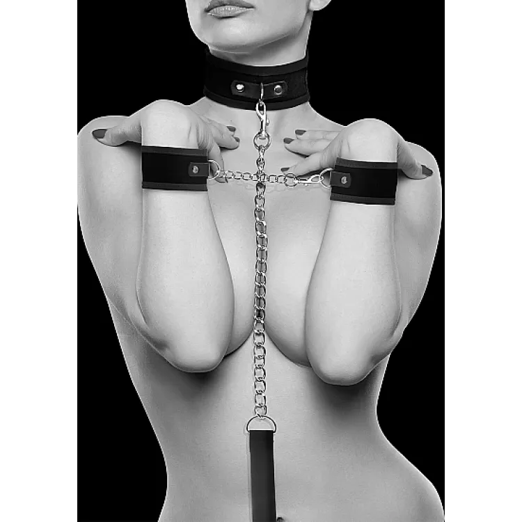 Ouch! Adjustable Velcro Collar With Leash & Wrist Cuffs Black Ouch! Adjustable Velcro Collar With Leash & Wrist Cuffs Black