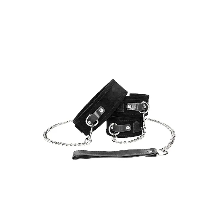Ouch! Adjustable Velcro Collar With Leash & Wrist Cuffs Black Ouch! Adjustable Velcro Collar With Leash & Wrist Cuffs Black