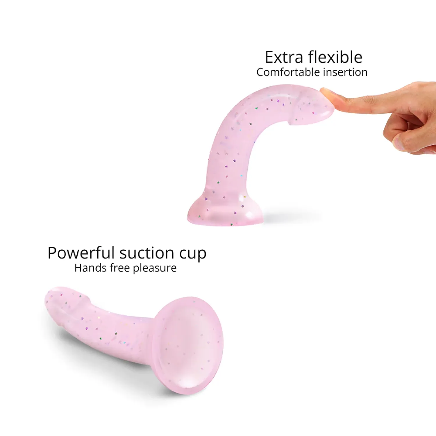 6 in. Starlight Silicone Dildo with Multicolor Star Glitter Pink
