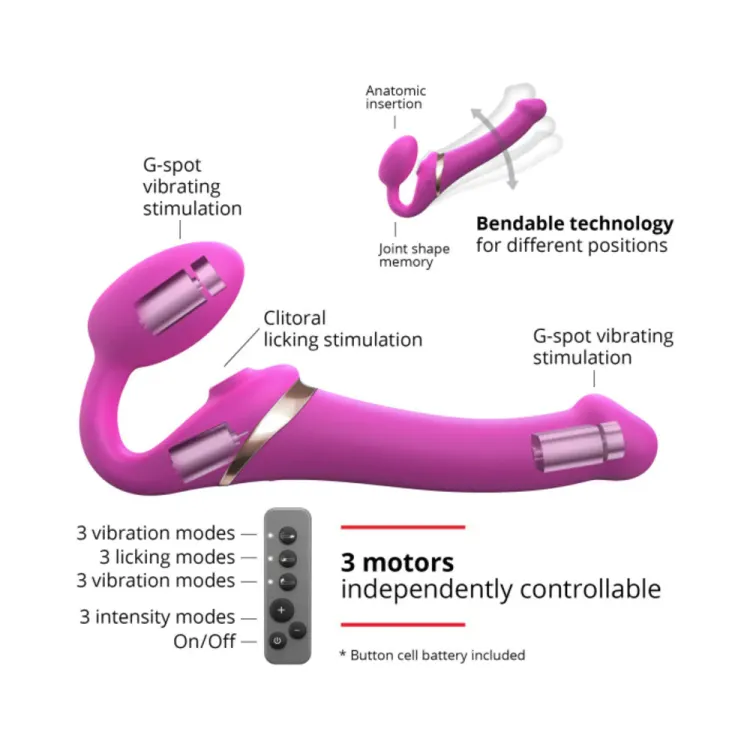 Strap-On-Me Multi Orgasm Bendable Strap-On with Remote Fuchsia S Strap-On-Me Multi Orgasm Bendable Strap-On with Remote Fuchsia S