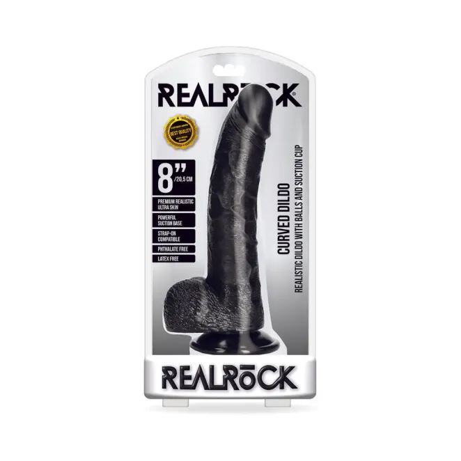 8 Inch Realistic Curved Dildo with Balls Black