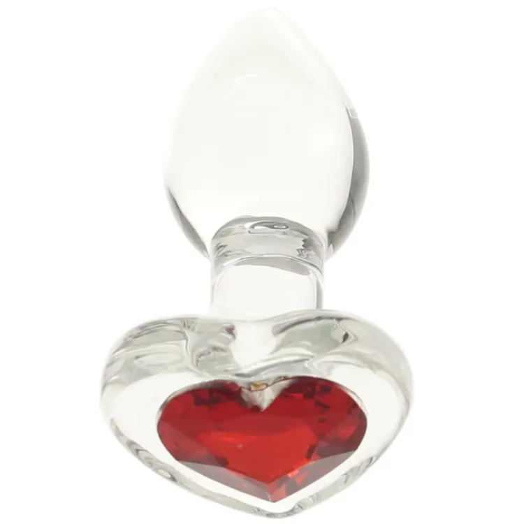 Anal Glass Butt Plug with Red Heart Gem Small Anal Glass Butt Plug with Red Heart Gem Small