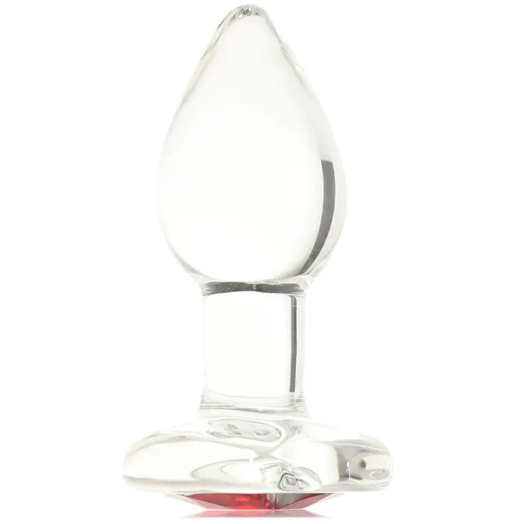 Anal Glass Butt Plug with Red Heart Gem Small Anal Glass Butt Plug with Red Heart Gem Small