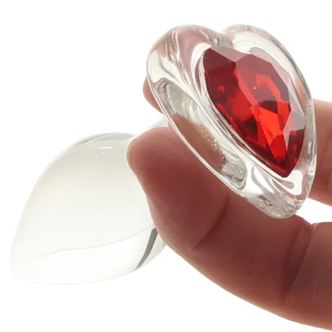 Crystal Desires Sensual Glass Jeweled Heart Butt Plug 3 Inch