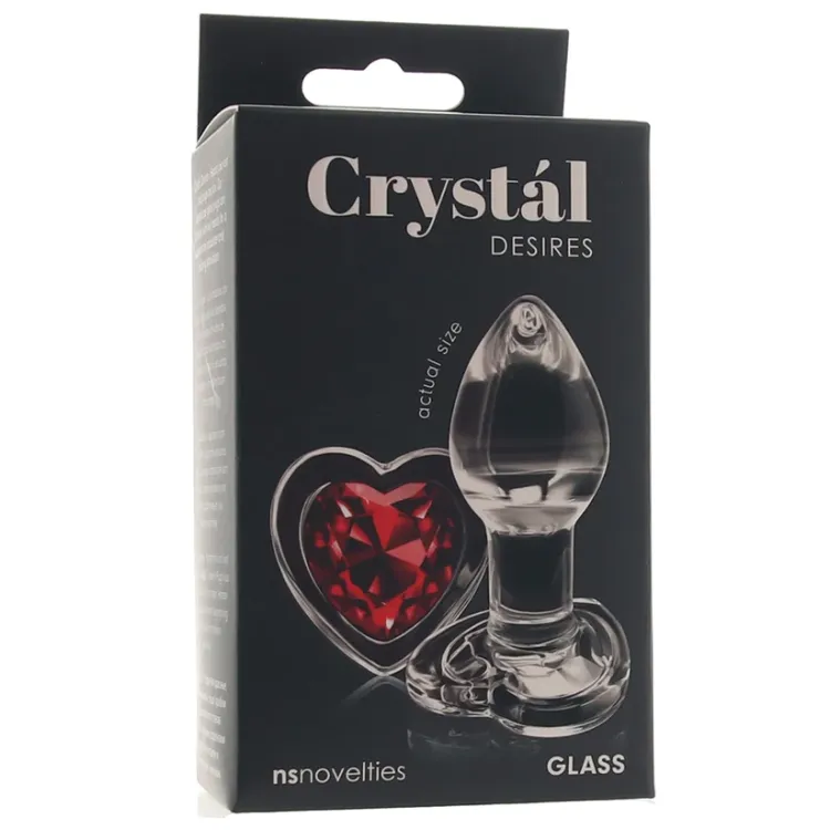 Anal Glass Butt Plug with Red Heart Gem Small Anal Glass Butt Plug with Red Heart Gem Small