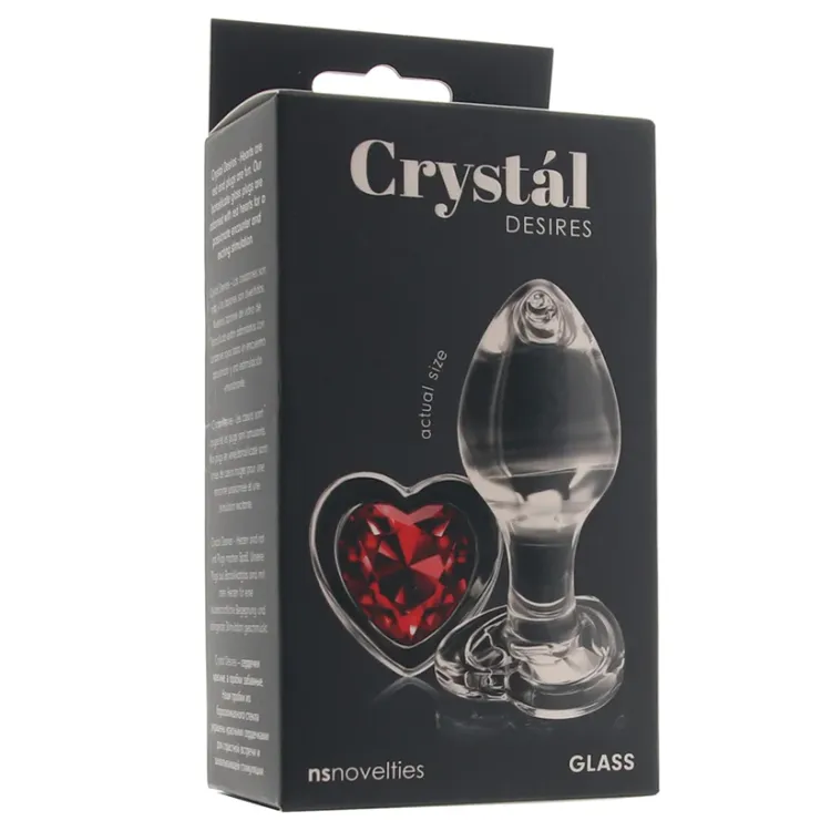 Anal Glass Butt Plug with Red Heart Gem Medium Anal Glass Butt Plug with Red Heart Gem Medium