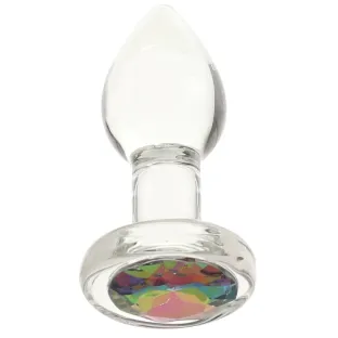 Anal Glass Butt Plug with Rainbow Gem Small