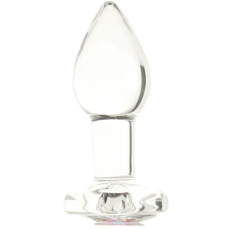 Anal Glass Butt Plug with Rainbow Gem Small Anal Glass Butt Plug with Rainbow Gem Small