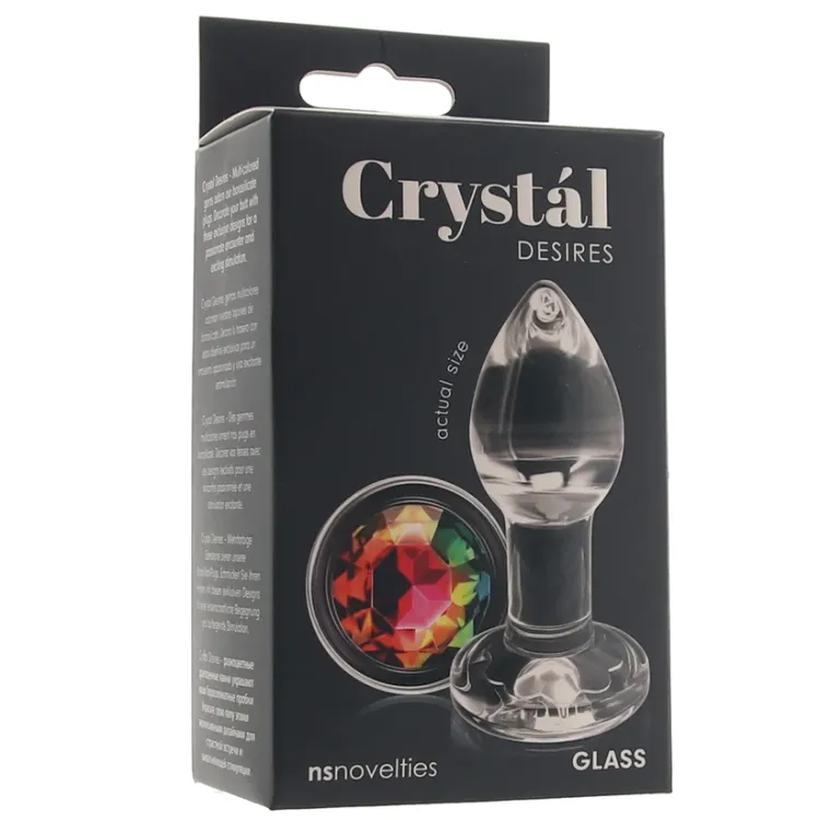 Anal Glass Butt Plug with Rainbow Gem Small Anal Glass Butt Plug with Rainbow Gem Small