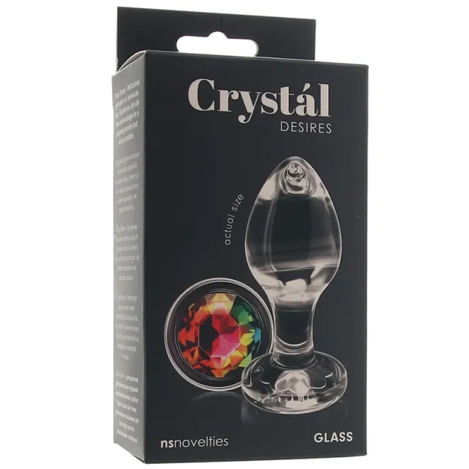 Anal Glass Butt Plug with Rainbow Gem Medium