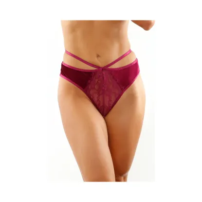 Kalina Velvet Strappy Cut-Out Thong With Keyhole Back Magenta