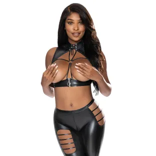 Magic Silk Liquid Onyx Open Vest & Leggings Black