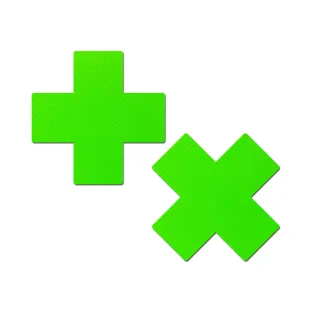 Pastease Plus X: Neon Green Day-Glow Lycra Cross Nipple Pasties Pastease Plus X: Neon Green Day-Glow Lycra Cross Nipple Pasties