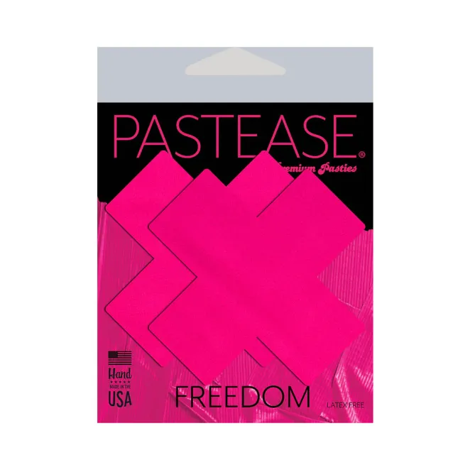 Pastease Plus X: Neon Pink Day-Glow Lycra Cross Nipple Pasties (84086) | SlipDix.com