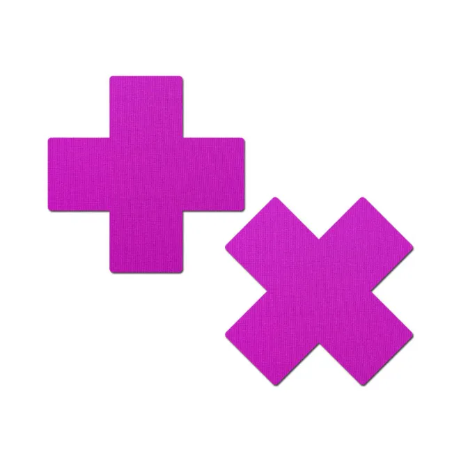 Pastease Plus X: Neon Purple Cross Nipple Pasties (84087) | SlipDix.com