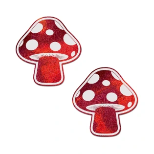 Pastease Mushroom: Shiny Red & White Glow-in-the-Dark Shroom Nipple Pasties