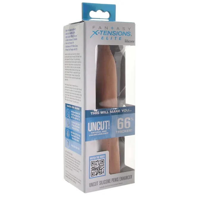 X-tensions Elite Uncut 7 in. Open-Ended Silicone Enhancement Sleeve Tan