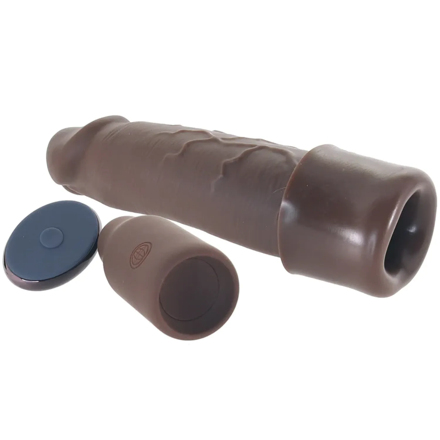 X-tensions Elite 9 in. Silicone Mega Extension Sleeve with Remote-Controlled 3 in. Vibrating Extender Brown