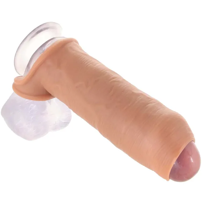 X-tensions Elite Uncut 7 in. Open-Ended Silicone Enhancement Sleeve with Strap Tan
