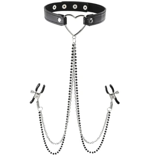 Sportsheets Amor Adjustable Collar with Nipple Clamps Black