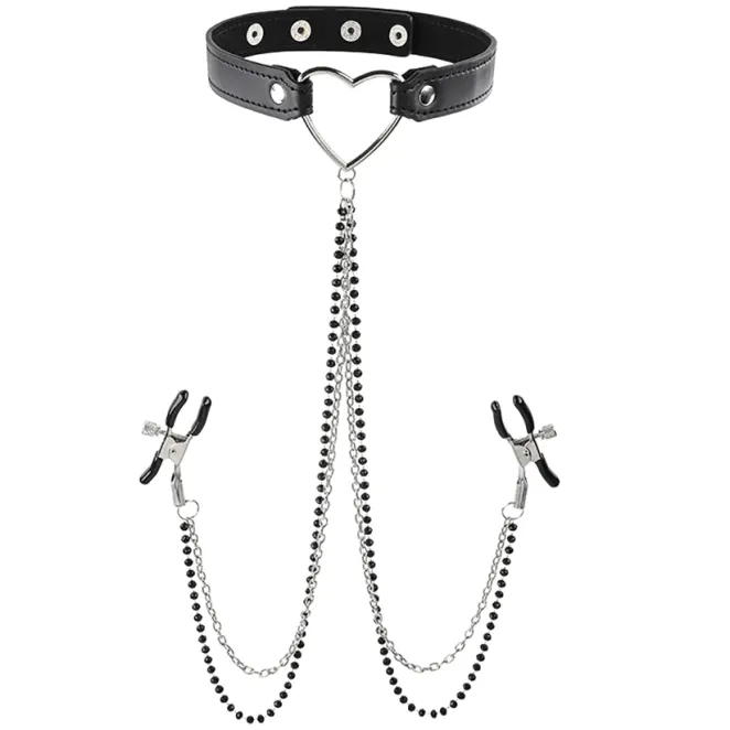 Amor Adjustable Collar with Nipple Clamps Black