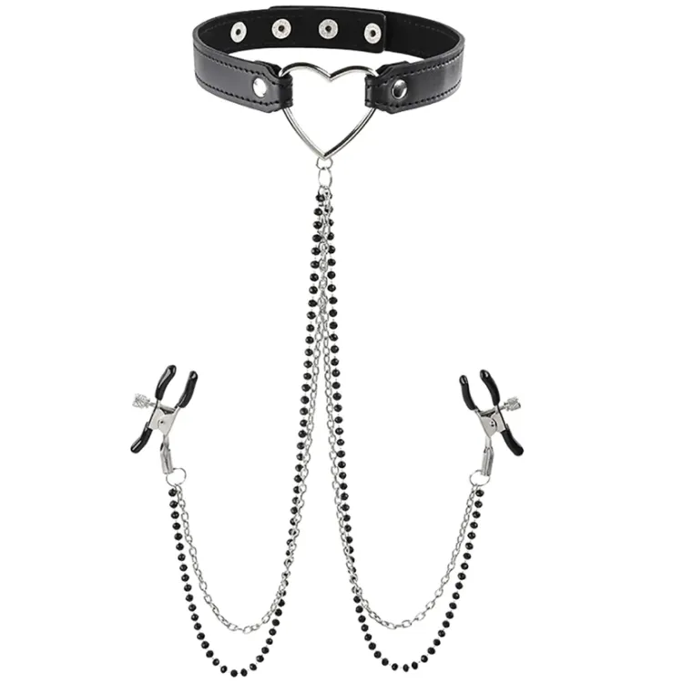 Amor Adjustable Collar with Nipple Clamps Black Amor Adjustable Collar with Nipple Clamps Black