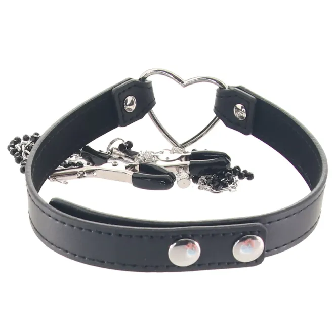 Amor Adjustable Collar with Nipple Clamps Black