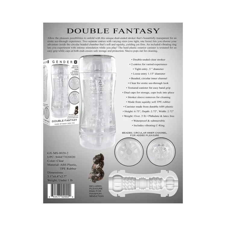 Double Fantasy Dual Entry Stroker Clear Double Fantasy Dual Entry Stroker Clear