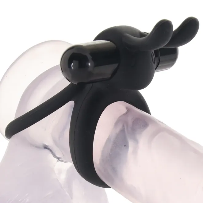 Vibrating Rabbit Double Cock Ring Black