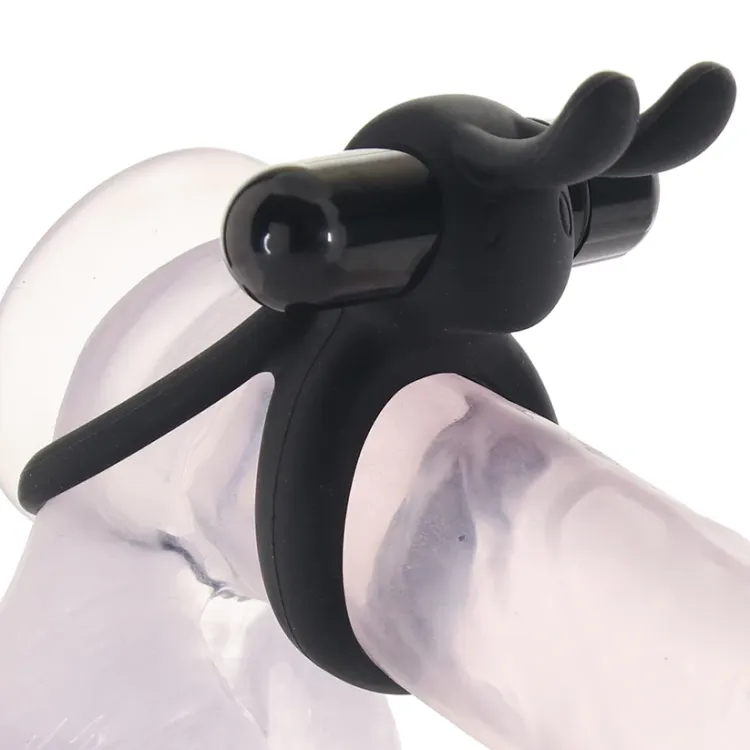 Vibrating Rabbit Double Cock Ring Black Vibrating Rabbit Double Cock Ring Black